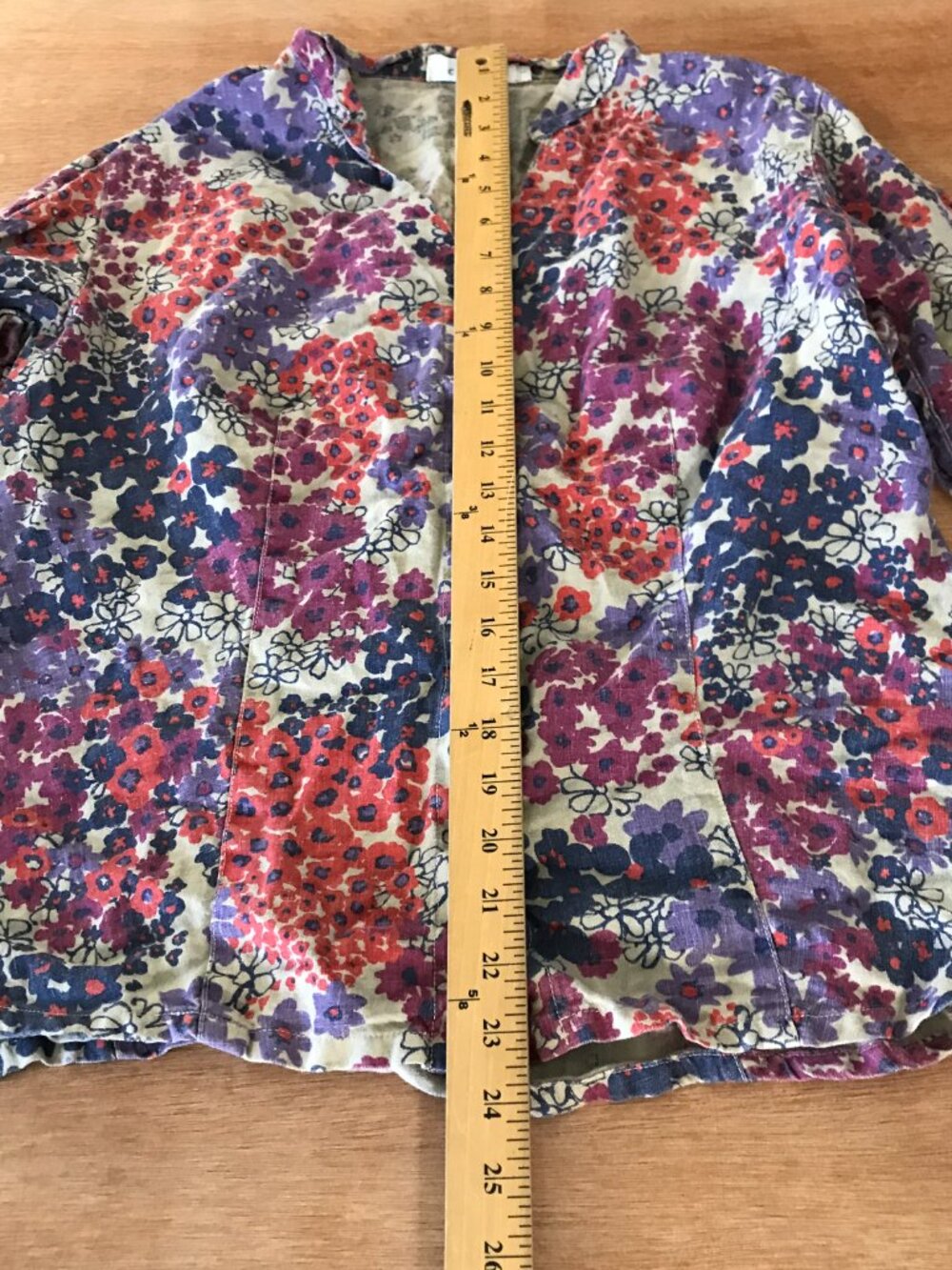 Cut Loose 100% Linen Top Women L Purple Floral Button Up Long Sleeve Collared - Picture 4 of 12